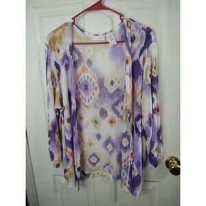 $ Alfred Dunner Woman XL Cardigan/ Over shirt Kimono 3/4 Sleeve Geometric
